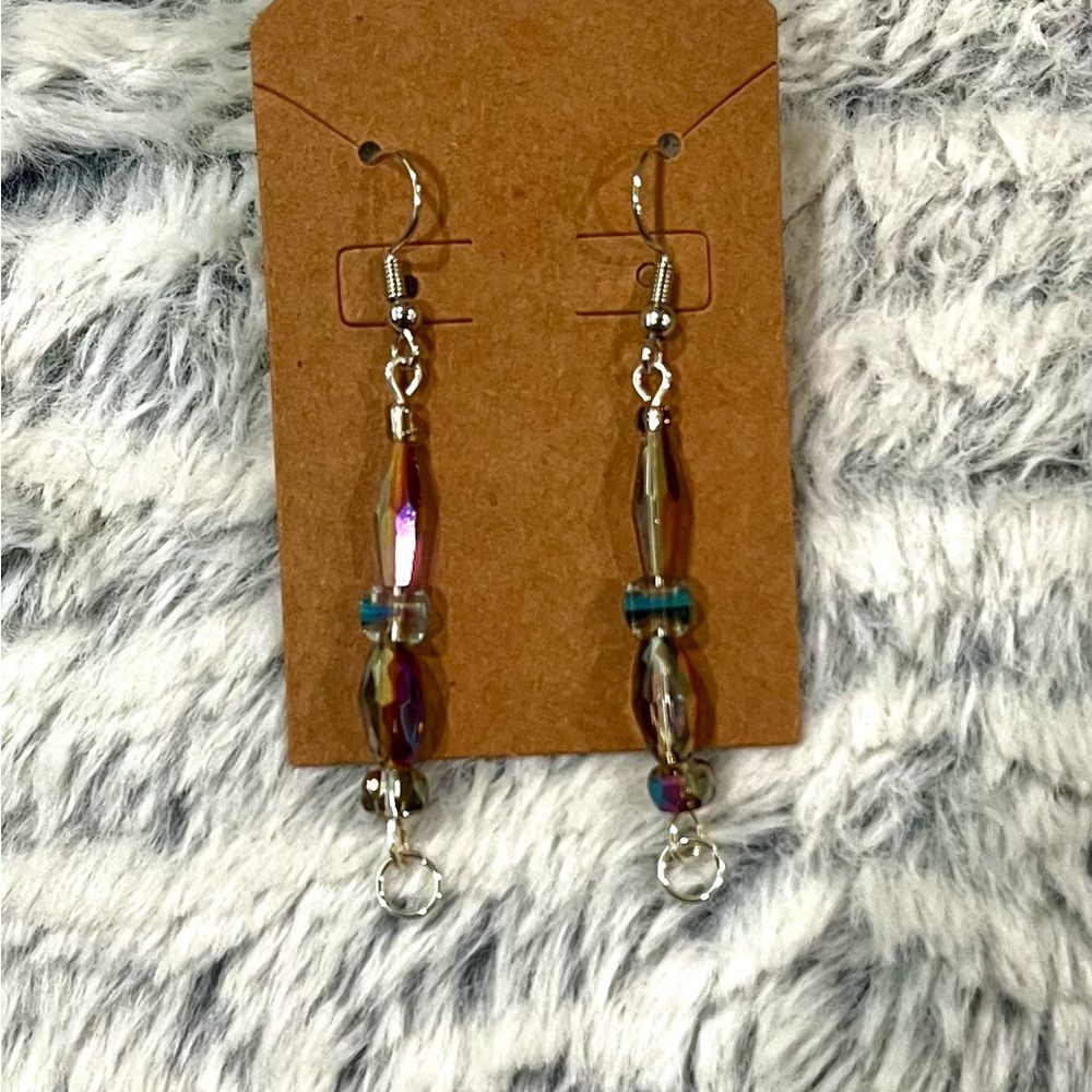 Elegant Multicolor Beaded Dangle Silver Earrings